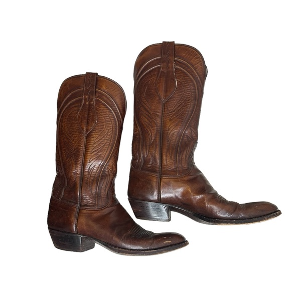 Vtg LUCCHESE 2083 Mahogany Cowgirl boots USA Sz 11C Excellent condition - Picture 13 of 16
